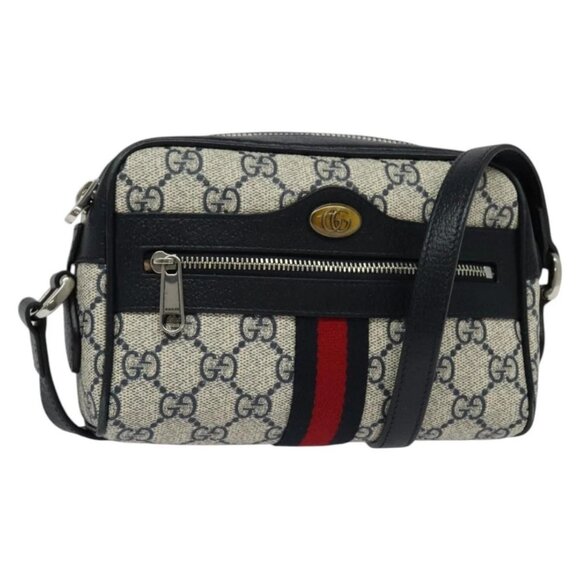 GUCCI GG Supreme Sherry Line Shoulder Bag PVC Navy Red Auth 135549 - Picture 2 of 16